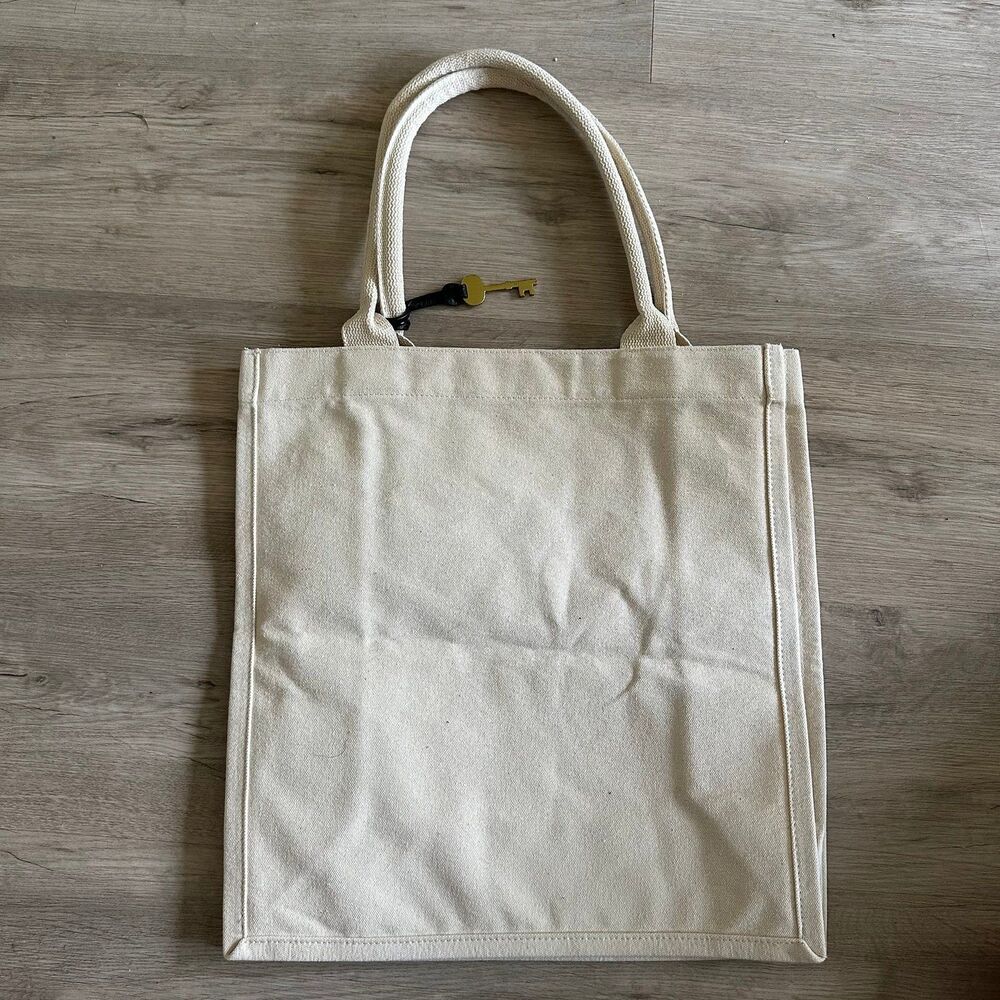 Fossil Cotton Canvas Tote Bag With Key Charm 30 Y… - image 4